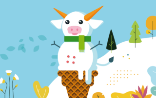 Vache bonhomme de neige dans un cornet de glace