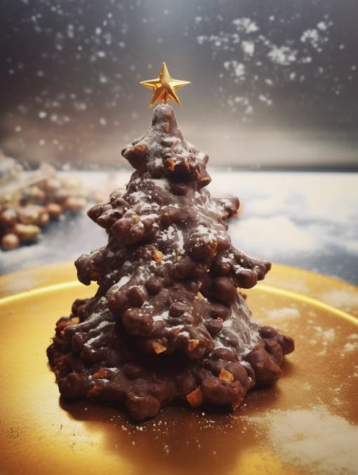 sapin de Noël en chocolat avec des noisettes torréfiées