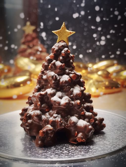 sapin de Noël en chocolat et noisettes torréfiées